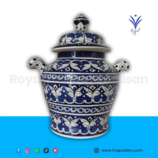 Handmade Multani Blue Pottery Chinese Jar – 14" Decorative Ceramic Vase Royal Haritage Artisan