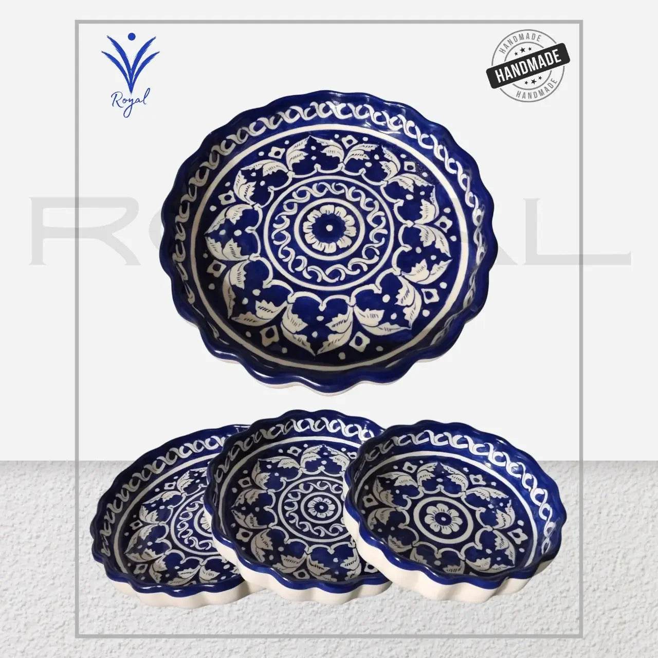 Handmade Ceramic Multani Blue Pottery Apple Dish Set โ Traditional Decorative & Serving Bowls Royal Haritage Artisan