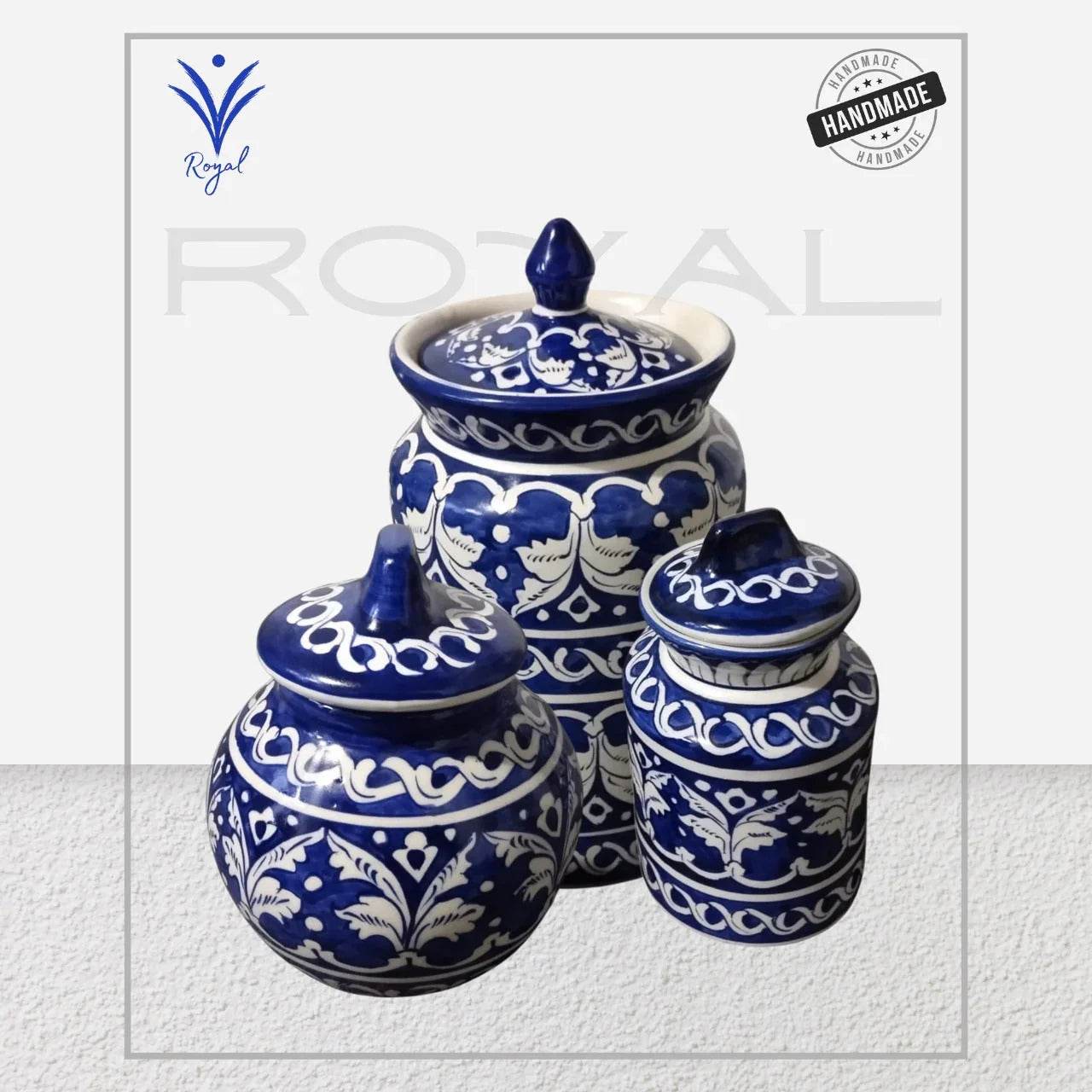 Handmade Ceramic Multani Blue Pottery Jars Set – Traditional Kitchen Storage Containers Royal Haritage Artisan