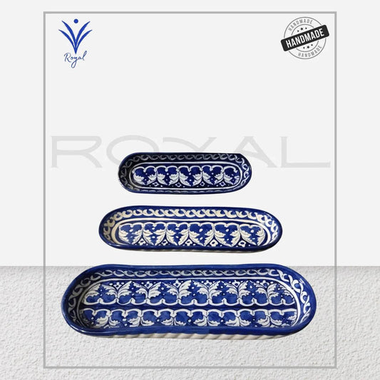 Handcrafted Multani Blue Pottery Kabab Dish – 2kg traditional ceramic serving plate with intricate blue floral patterns, made by skilled Multani artisans