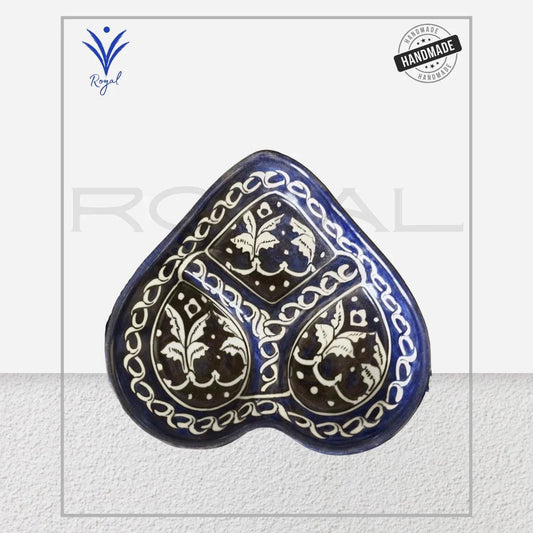 Handcrafted Multani Blue Pottery Heart Shaped Fruit Dish – 5.8cm height, 22cm width, 450g, ideal for fruits, snacks, and home décor