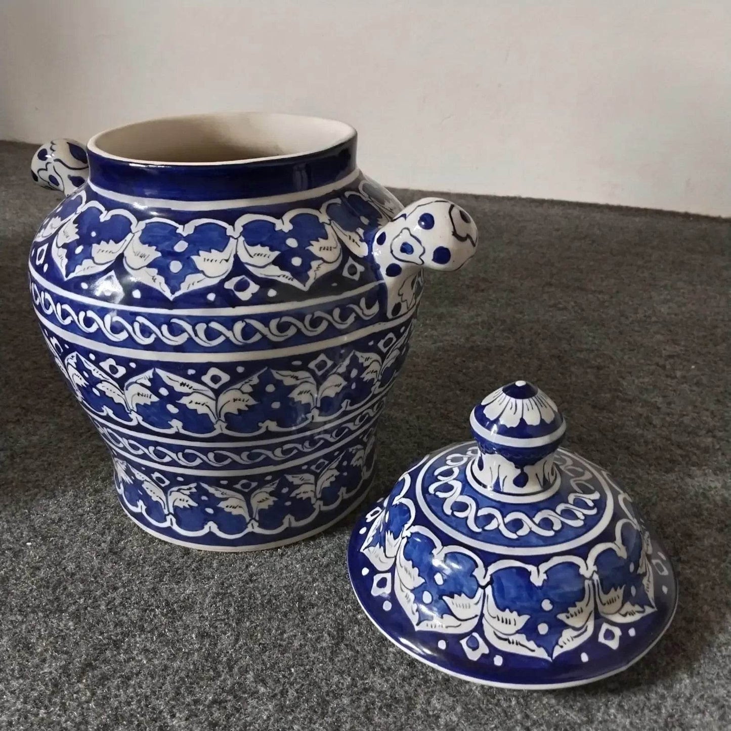 Handmade Multani Blue Pottery Chinese Jar – 14" Decorative Ceramic Vase Royal Haritage Artisan