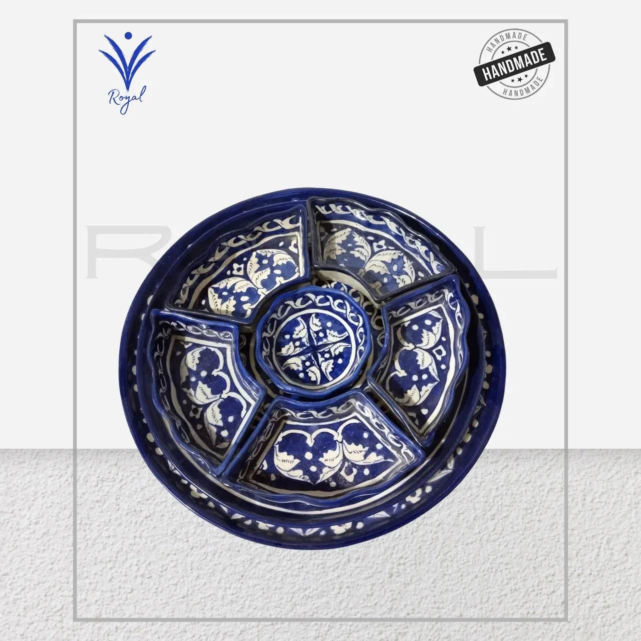 image of Handcrafted Multani Blue Pottery Dry Fruit Dish Set and Pizza Plate by Royal Heritage Artisan