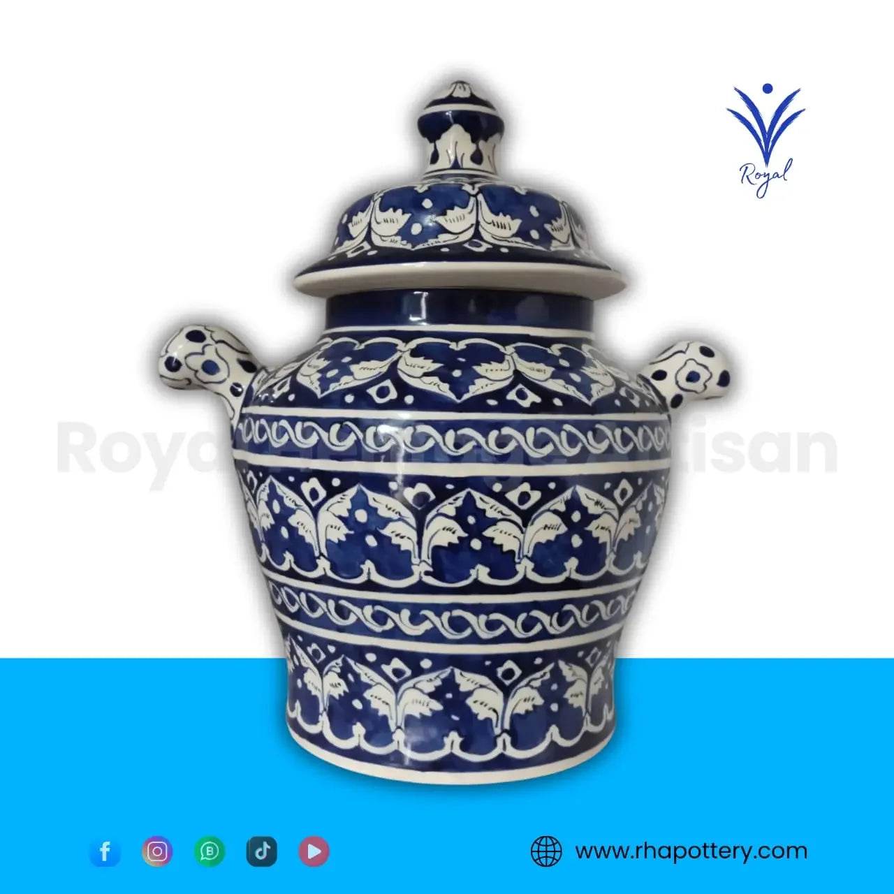 Handmade Multani Blue Pottery Chinese Jar – 14" Decorative Ceramic Vase Royal Haritage Artisan