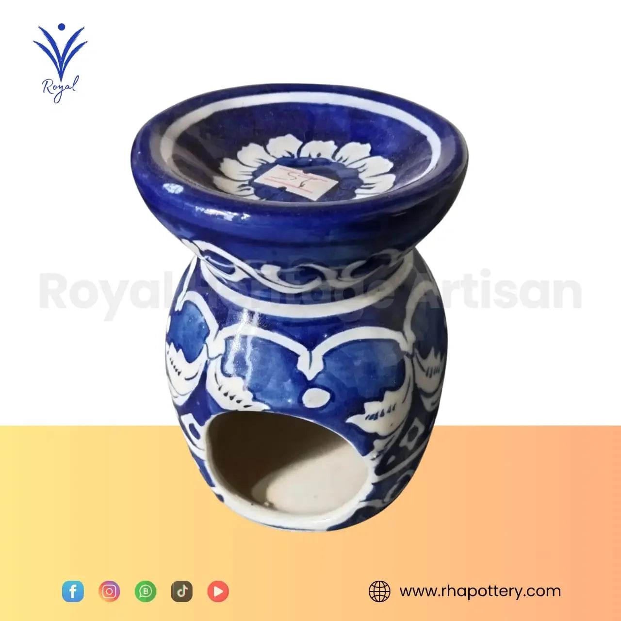 Handmade Ceramic Multani Blue Pottery Chiragh – Traditional Decorative Oil Lamp My Store