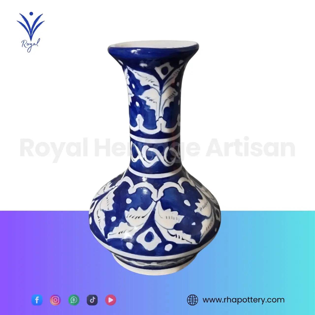 Handmade Ceramic Multani Blue Pottery Small Neck Vase – Traditional Decorative Flower Holder My Store