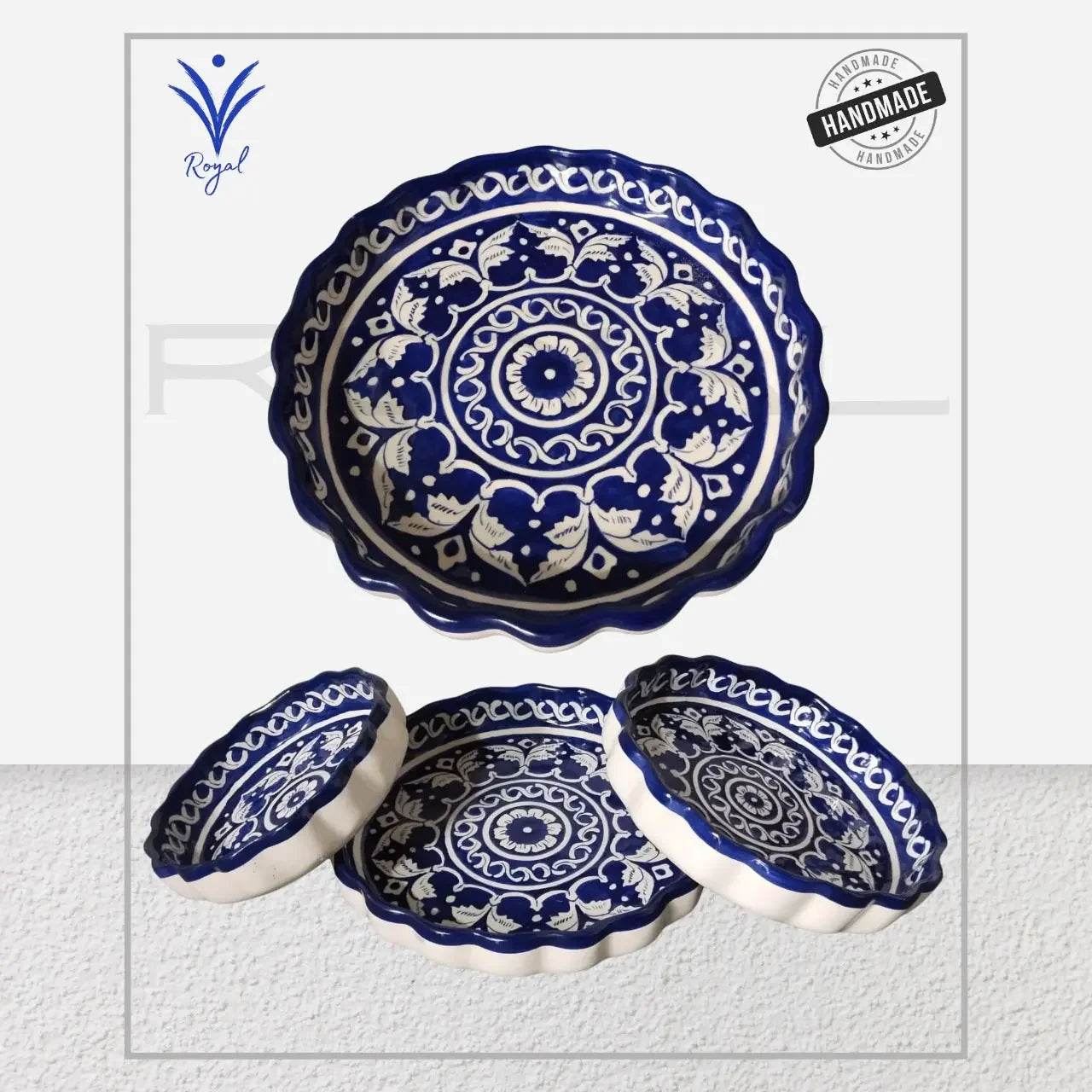 Handmade Ceramic Multani Blue Pottery Apple Dish Set – Traditional Decorative & Serving Bowls Royal Haritage Artisan