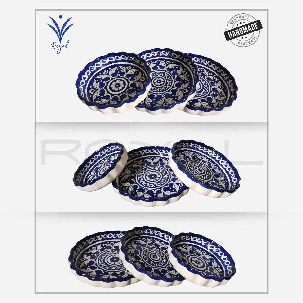 Handmade Ceramic Multani Blue Pottery Apple Dish Set – Traditional Decorative & Serving Bowls Royal Haritage Artisan