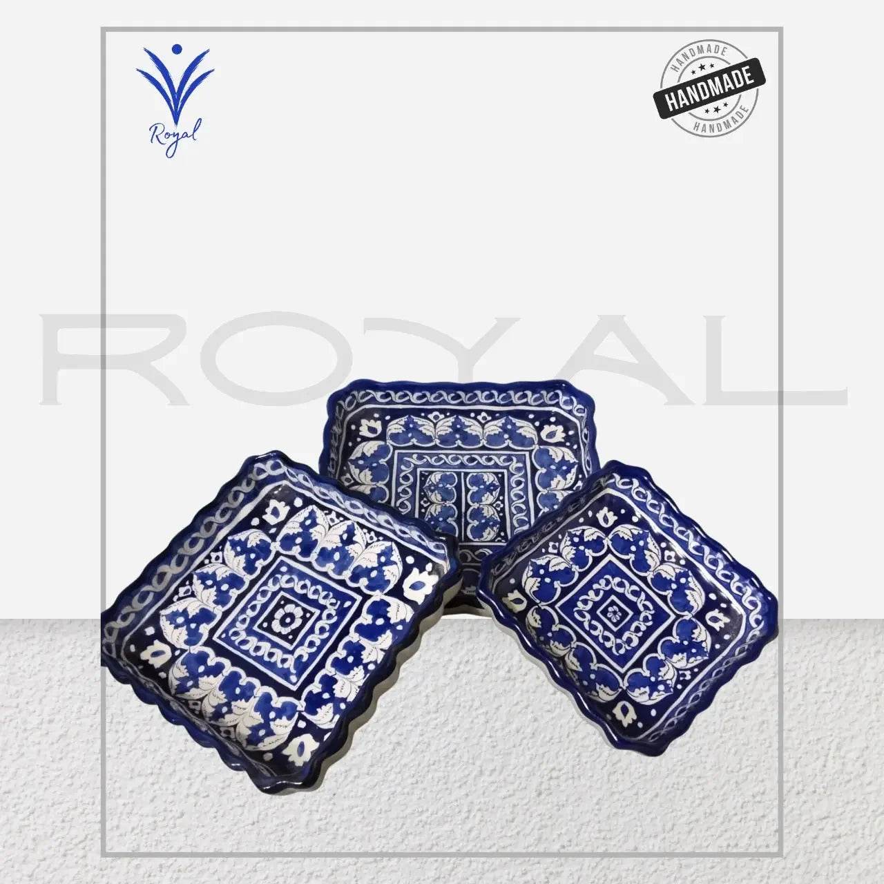 Handmade Ceramic Multani Blue Pottery Fruit Tray Dish Set – Traditional Serving & Decorative Set Royal Haritage Artisan