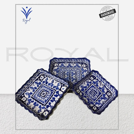 Handmade Ceramic Multani Blue Pottery Fruit Tray Dish Set – Traditional Serving & Decorative Set Royal Haritage Artisan