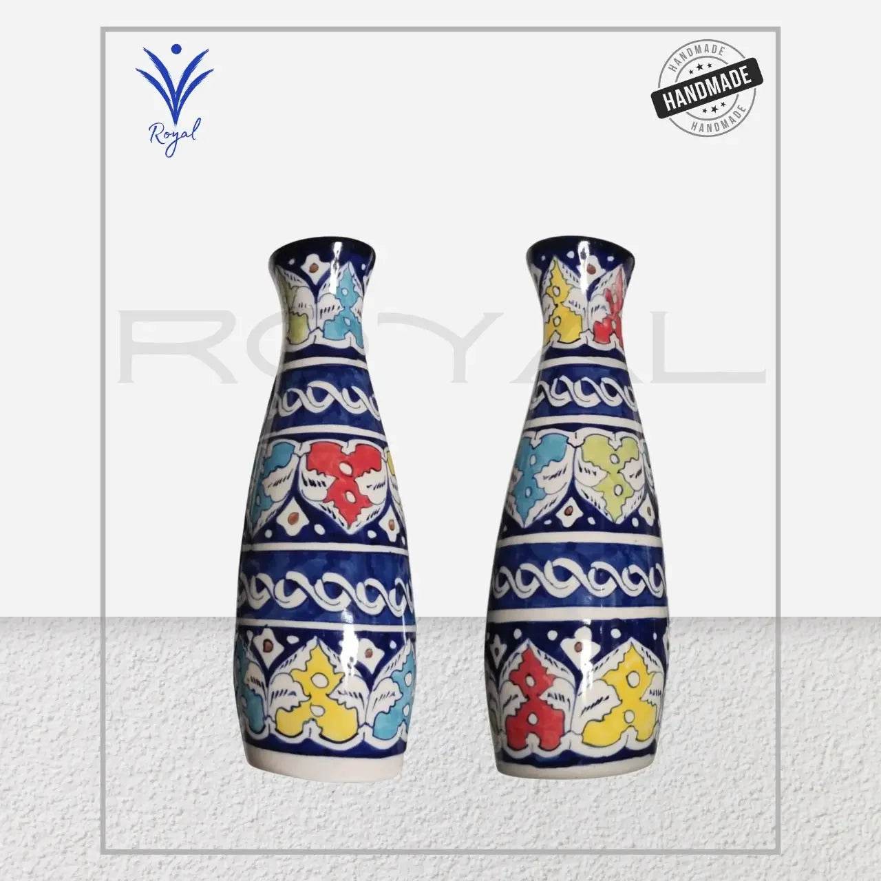 Handmade Ceramic Multani Blue Pottery Bottle Vase Set – Traditional Decorative Vases Royal Haritage Artisan