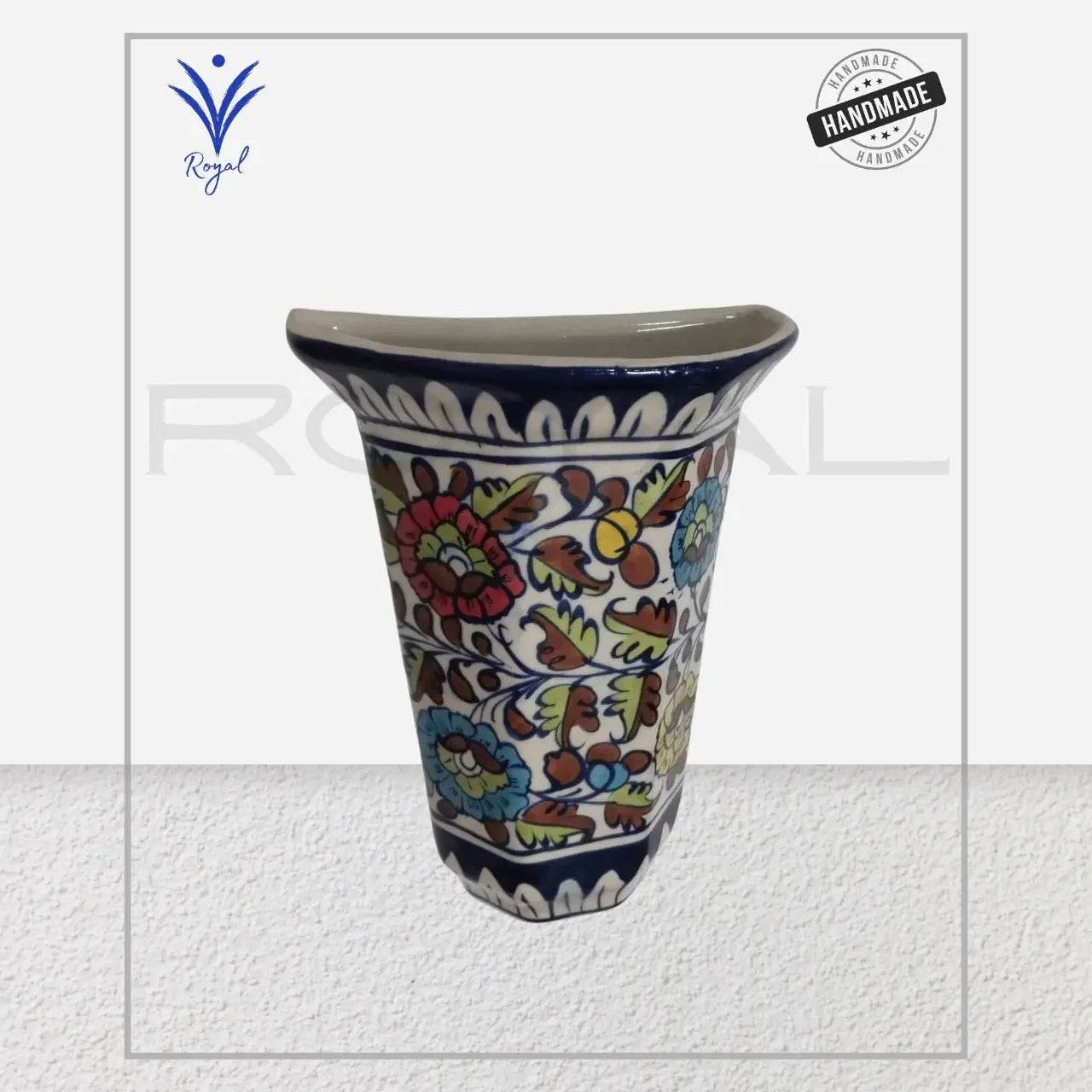 Handmade Ceramic Multani Blue Pottery Wall Pot – Decorative Hanging Planter Royal Haritage Artisan