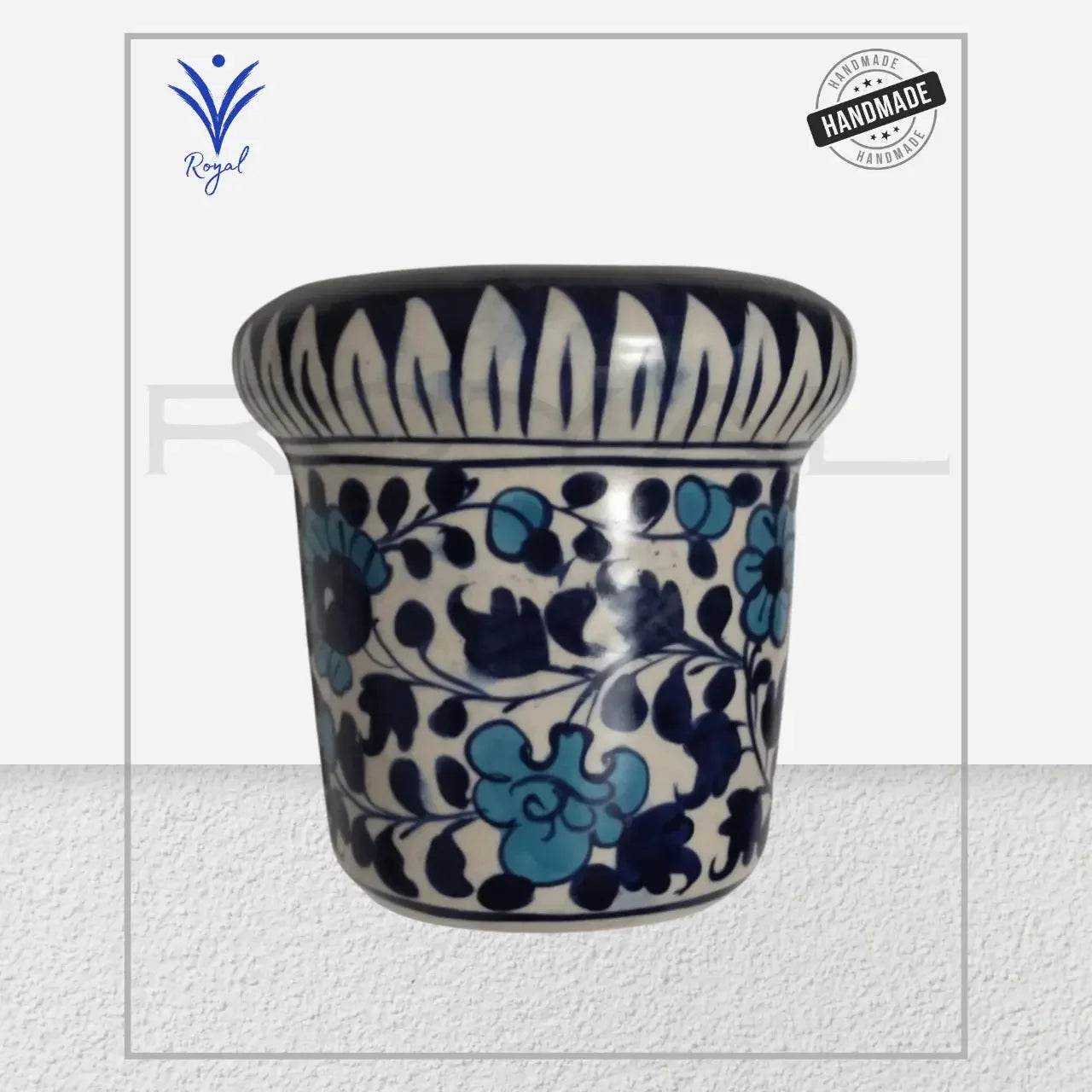 Handmade Ceramic Multani Blue Pottery Basket Pot – Traditional Decorative & Utility Pot Royal Haritage Artisan