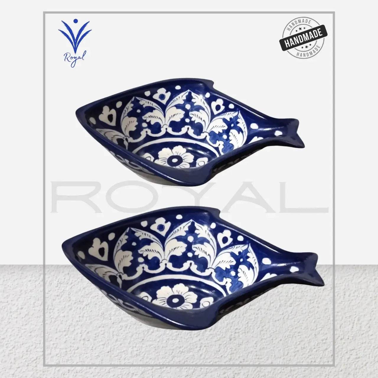 Handmade Ceramic Multani Blue Pottery Fish Dish – Traditional Serving Plate Royal Haritage Artisan