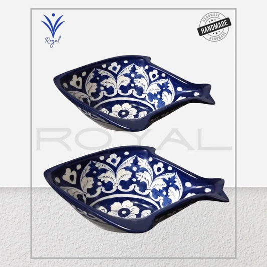 Handmade Ceramic Multani Blue Pottery Fish Dish – Traditional Serving Plate Royal Haritage Artisan