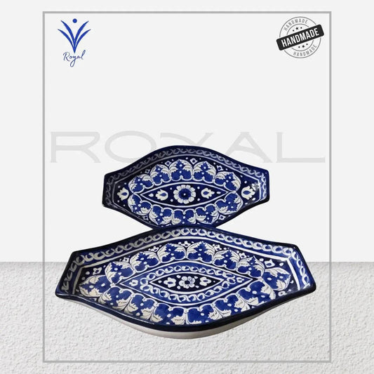 Handmade Ceramic Multani Blue Pottery Rice Tray – Oval Shape Serving Dish Royal Haritage Artisan