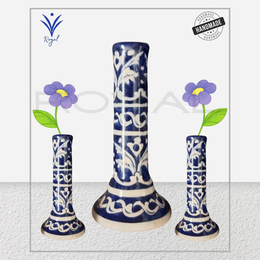 Blue Pottery Long Neck Vase Royal Haritage Artisan