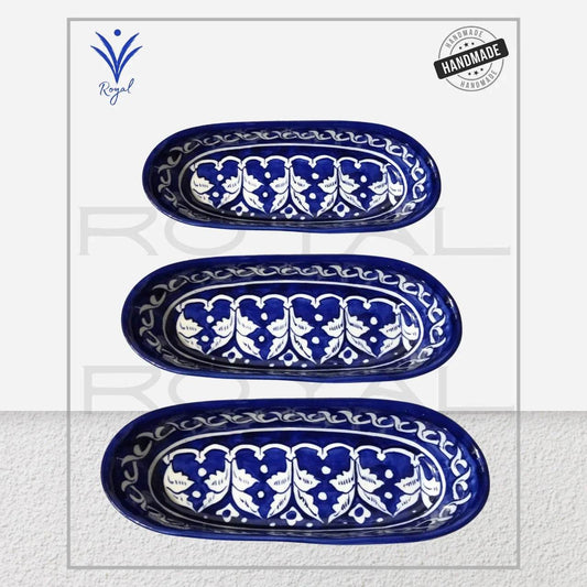 Handcrafted Multani Blue Pottery Kabab Dish – 2kg traditional ceramic serving plate with intricate blue floral patterns, made by skilled Multani artisans.