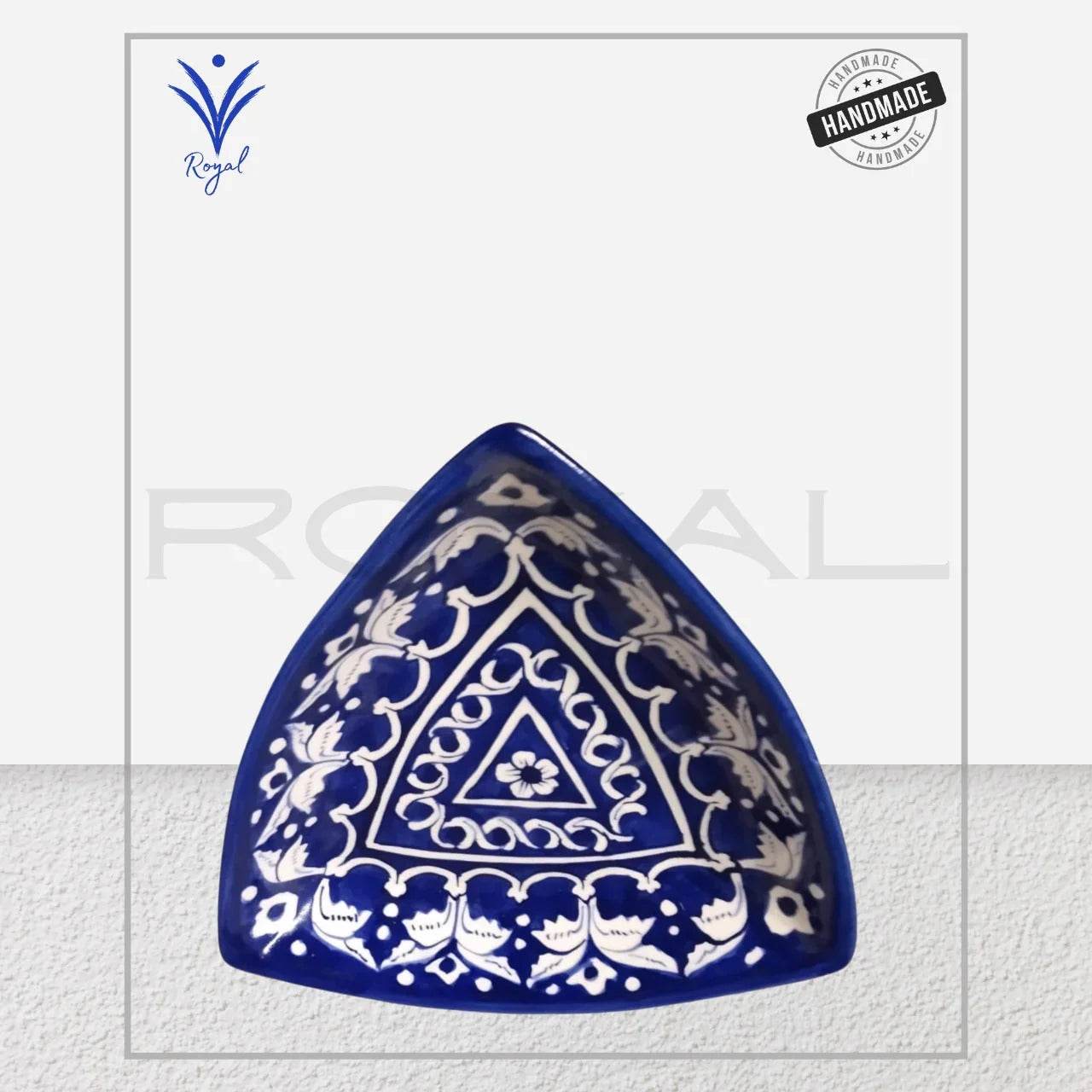 Handcrafted Multani Blue Pottery Samosa Dish – Traditional ceramic serving plate with blue floral patterns, ideal for snacks and home decor