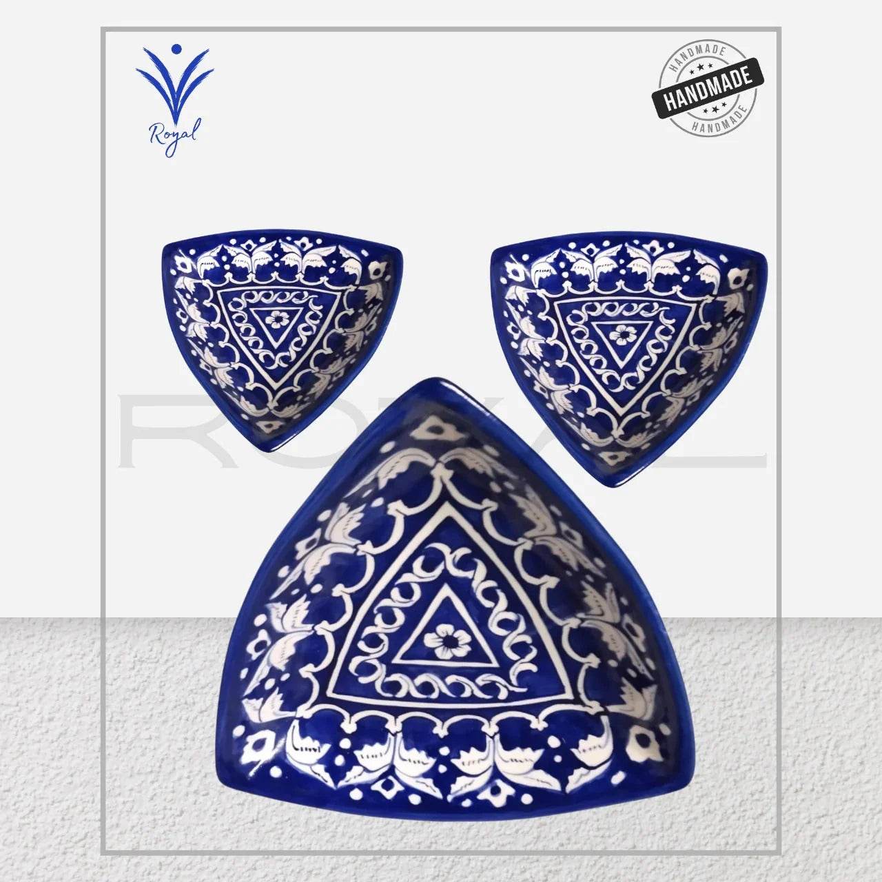 Handcrafted Multani Blue Pottery Samosa Dish – Traditional ceramic serving plate with blue floral patterns, ideal for snacks and home decor.